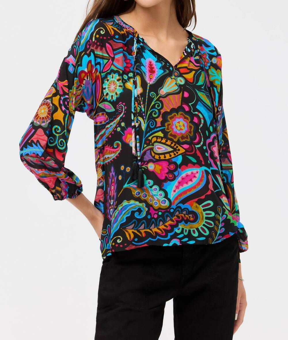 NEW JOHNNY WAS margot v-neck blouse in dark silvana